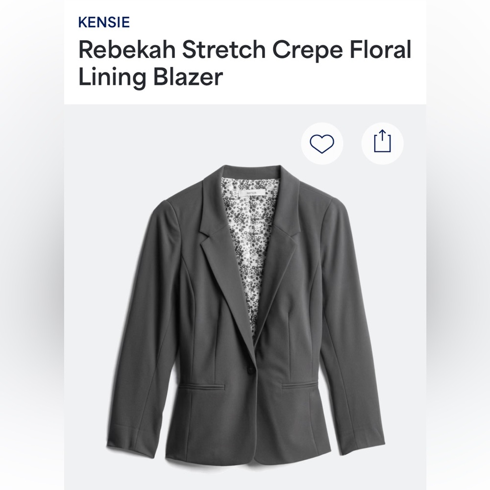 Kensie Rebekah Gray Stretch Crepe Blazer with Floral Lining